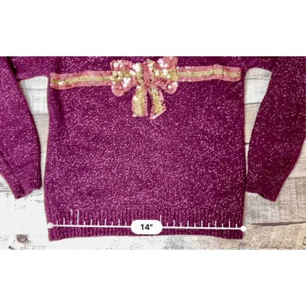 The Children's Place Princess Glitter & Sequin Wine Knit Sweater 7-8 Winter SALE